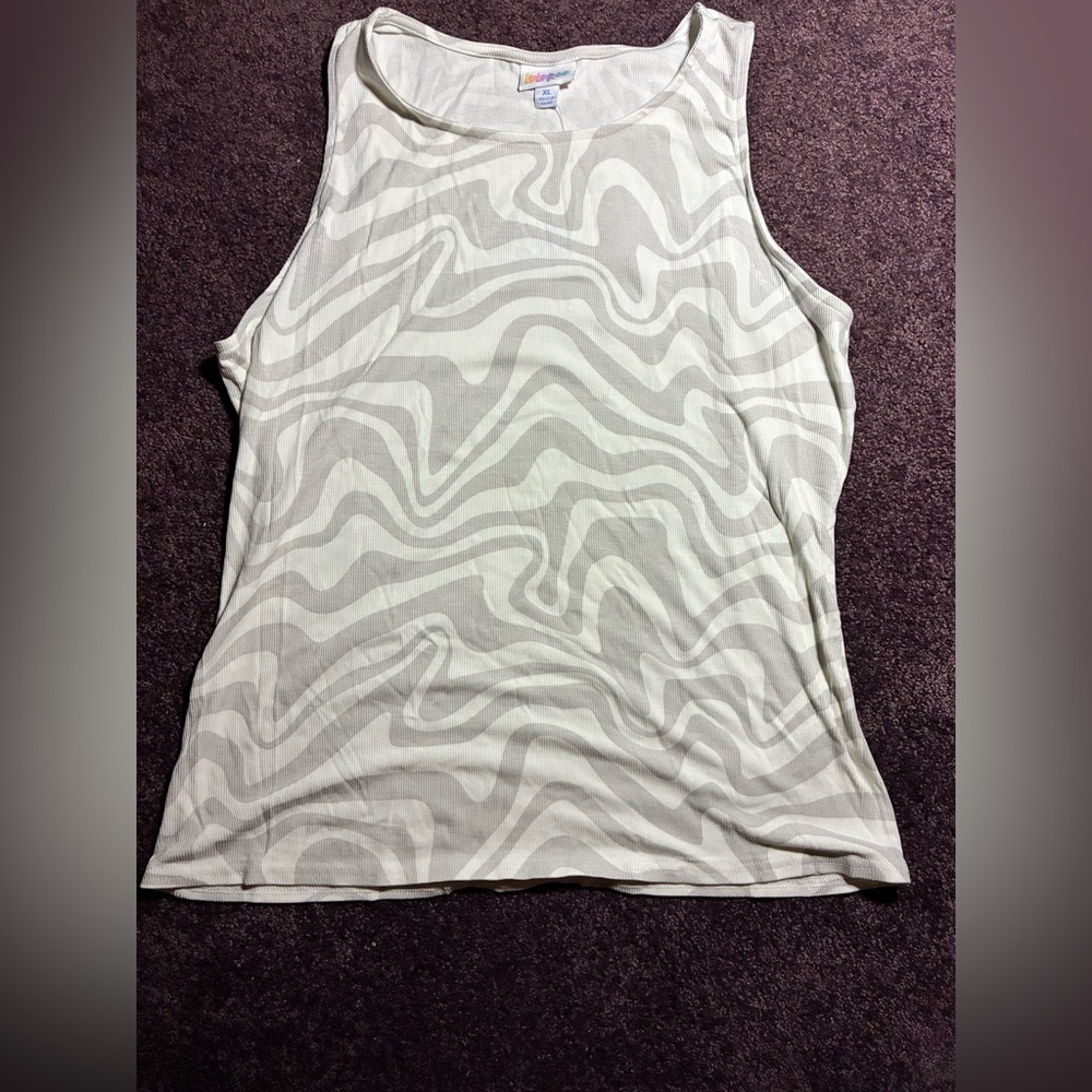 LuLaRoe Cream and Gray Swirl Tank Top